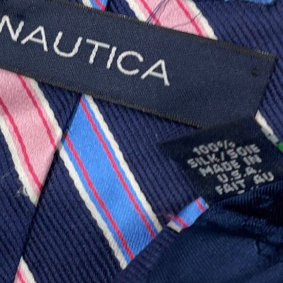 Nautica Silk Tie Striped Repp Pink Blue Vintage 90's - Picture 5 of 7